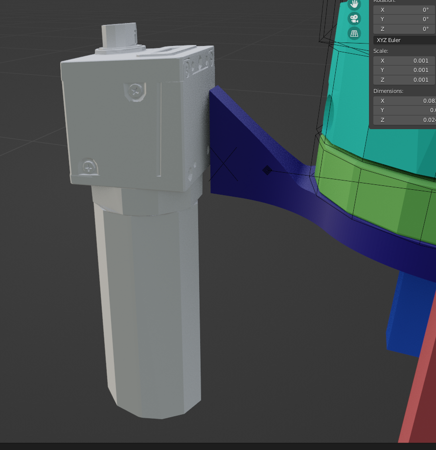 Blender technical image showing camera mount transform computations.
