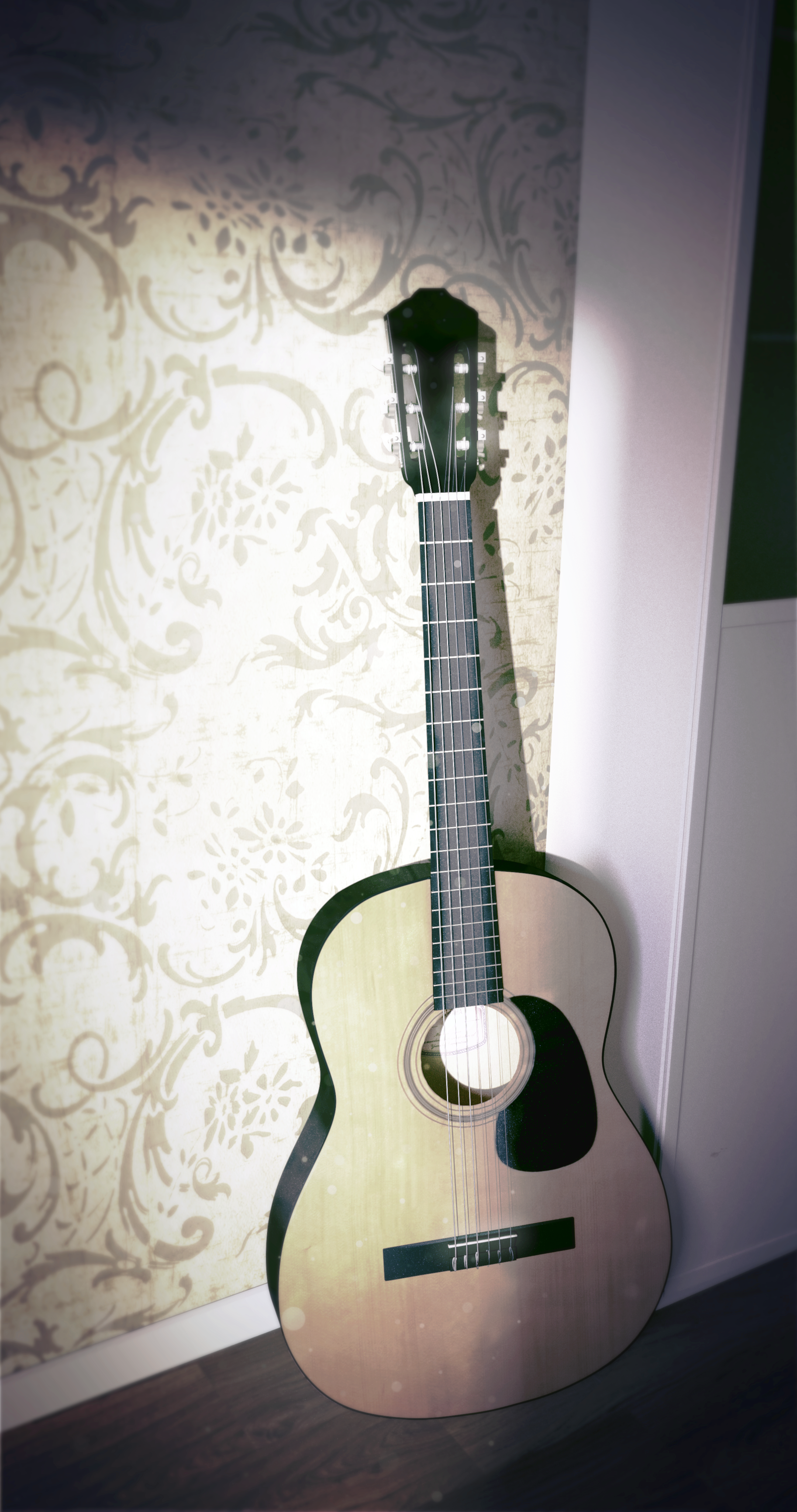 Blender render centered on a guitar composition.