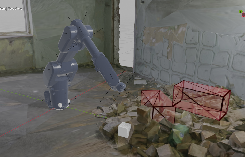 Blender technical image showing robot arm integration.
